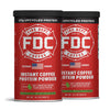 Two cans of Fire Department Coffee's Instant Coffee Protein Powder