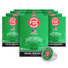Multiple packages of FDC Irish Whiskey coffee on a white background