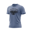 A slate blue color t-shirt with US eagle graphic and 'Fire Dept. Coffee' text on a white background.