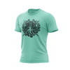 A mint Fire Dept. Coffee T-shirt displayed on a white background, featuring a large black Shellback-inspired graphic with an FDC logo and octopus design on the front