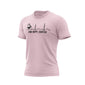 A pink Fire Dept. Coffee EKG T-shirt featuring a black graphic of a coffee pot pouring into a heartbeat line with “Fire Dept. Coffee” text underneath, shown on a plain background.