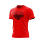 A red color t-shirt with US eagle graphic and ’Fire Dept. Coffee’ text on a white background.
