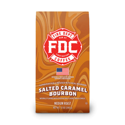 Fire Dept. Coffee Salted Caramel Bourbon coffee package on a white background