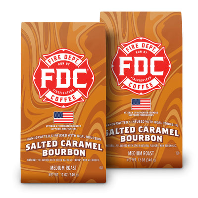 Fire Dept. Coffee Salted Caramel Bourbon coffee package on a white background