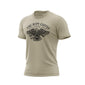 Sand color t-shirt with US eagle graphic and ’Fire Dept. Coffee’ text on a white background