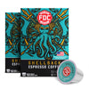 FDC Shellback Espresso Coffee packaging with two illustrated boxes and one single-serve coffee capsule in front on a white background.