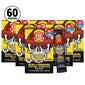 Five FDC Skull-Crushing Instant Espresso Coffee pouches arranged in a fan on a white background, with a black circular badge in the top left reading 60 Pouches. The packaging features a skull wearing a red firefighter hat and a red hot/cold indicator badge.