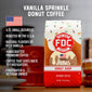 A bag of Vanilla Sprinkle Donut Coffee with bullet points that read, ”U.S small business, roasted in the U.S.A, natural flavors of rich vanilla, handcrafted premium coffee, coffee that gives back to firefighters, firefighter and veteran owned”.