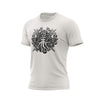A vintage white Fire Dept. Coffee T-shirt displayed on a white background, featuring a large black Shellback-inspired graphic with an FDC logo and octopus design on the front.
