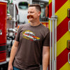 Firefighter Fenton wearing the Meat Wagon Shirt.