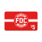 A red $5 Fire Department Coffee gift card