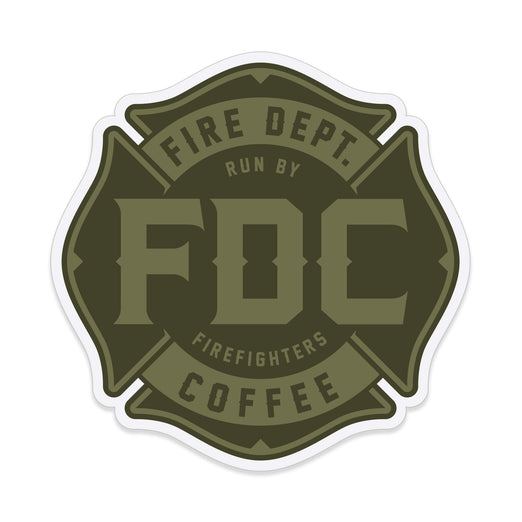 FDC’s maltese cross logo in a subdued military green
