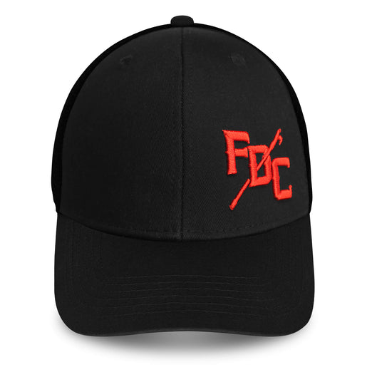Front view of black FDC pike pole hat with red FDC pike pole logo on the front right corner