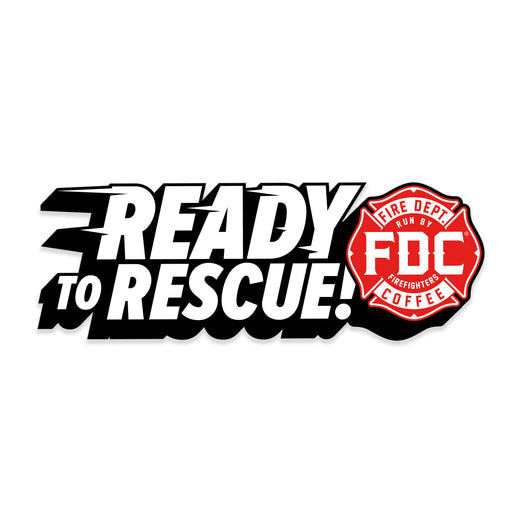 A sticker with the FDC logo and text that says ”Ready to Rescue”