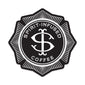A black and white sticker with Fire Department Coffee’s Spirit Infused logo.