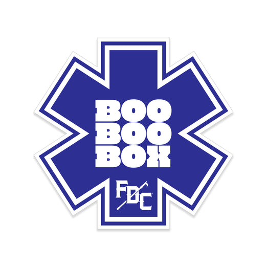 Sticker with blue EMS star and ”boo boo box” in white lettering with the FDC Pike Pole logo at the bottom of the star.