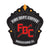 Sticker with a leather shield design and a red FDC pike pole logo. It also has the words "Fire Dept. Coffee Rockford IL"