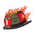 Sticker with flaming fire helmet that says "caffeinate and dominate" and a bag of Fire Department Coffee attached.