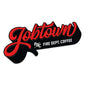 Sticker with ”Jobtown” in red cursive lettering and ”Fire Dept. Coffee” below with a white FDC Pike Pole logo.