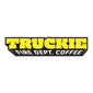 Sticker with ”Truckie” in bold, yellow lettering and ”Fire Dept. Coffee” below in white