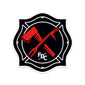 Sticker with a black maltese cross logo and a red axe and pike pole crossed in the middle with a white FDC pike pole logo below.