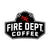 A black sticker with "Fire Dept. Coffee" in white lettering and a red FDC pike pole logo above