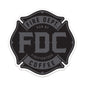 Fire Department Coffee maltese cross logo in a subdued black color.