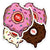 two pink sprinkle donut stickers, a vanilla sprinkle donut sticker,  and a chocolate sprinkle donut sticker