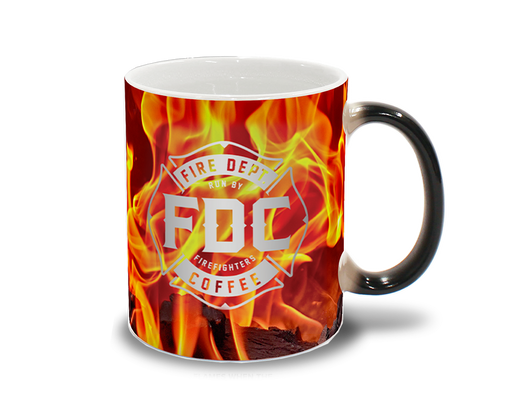 The heated version of FDC’s Flame Color Changing Mug. It features flames on the company’s maltese cross logo in white.
