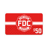 A red $50 Fire Department Coffee gift card