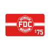 A red $75 Fire Department Coffee gift card