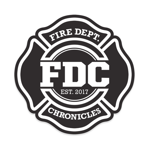 A black Fire Department Coffee Chronicles sticker.