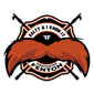 A sticker with a maltese cross Firefighter Fenton mustache logo. Text around the mustache reads ”Salty and I know it, Firefighter Fenton”